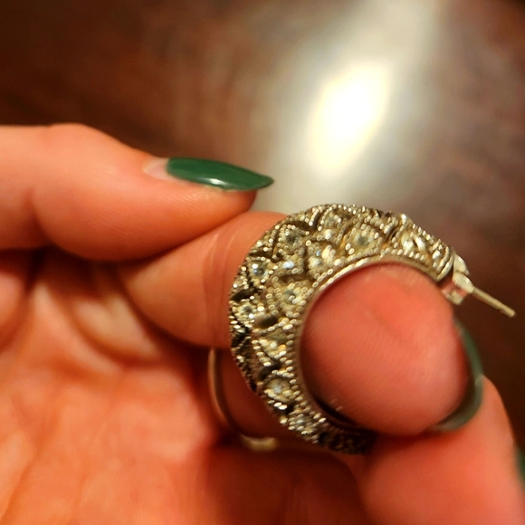 💥2/$35💥 Sterling Cluster Pave Marcasite Hoop Earrings - Picture 6 of 6